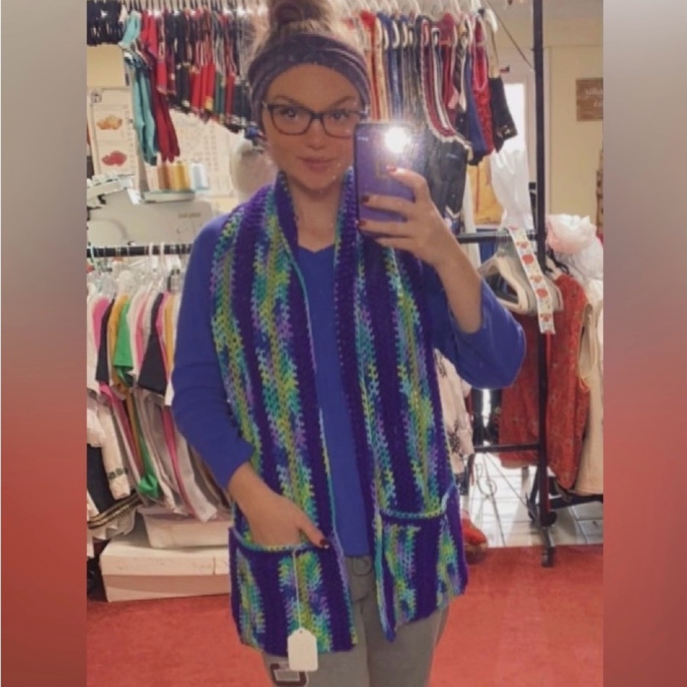 BRAND NEW Vibrant Blue and Purple hand Crochet Scarf